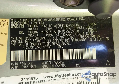 2004 Lexus Rx 330 из США, поврежденный, VIN 2T2GA31U74C016539